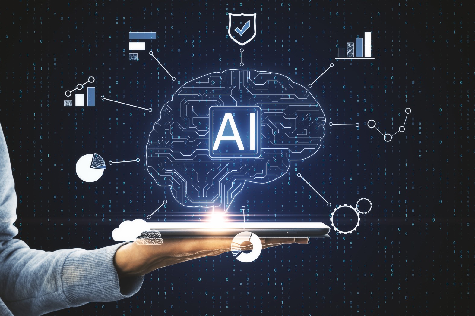 Artificial Intelligence Brain On Tablet With Data